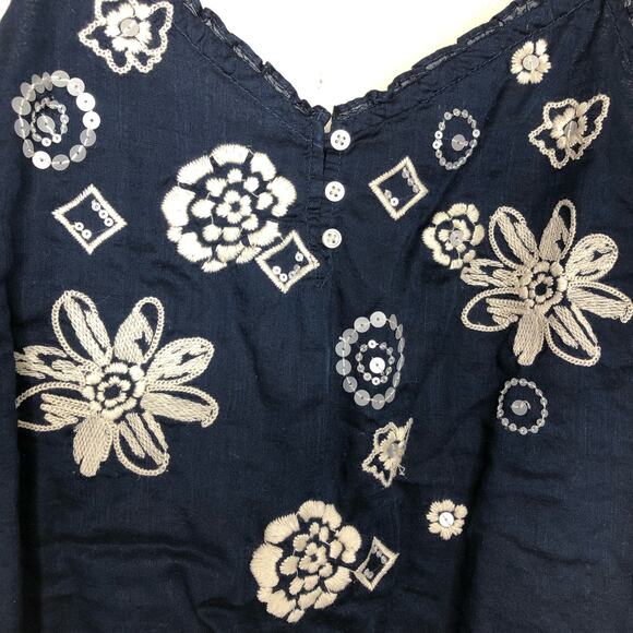 Hollister Top Embellished Sequin Boho Cami Tank Navy Blue Cinch Tie Hem xs - Picture 6 of 8